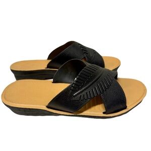 CAROL WRIGHT Black Slide Sandals "PALM" Flexible 1 1/4" Wedge Heel NWOT Size 39